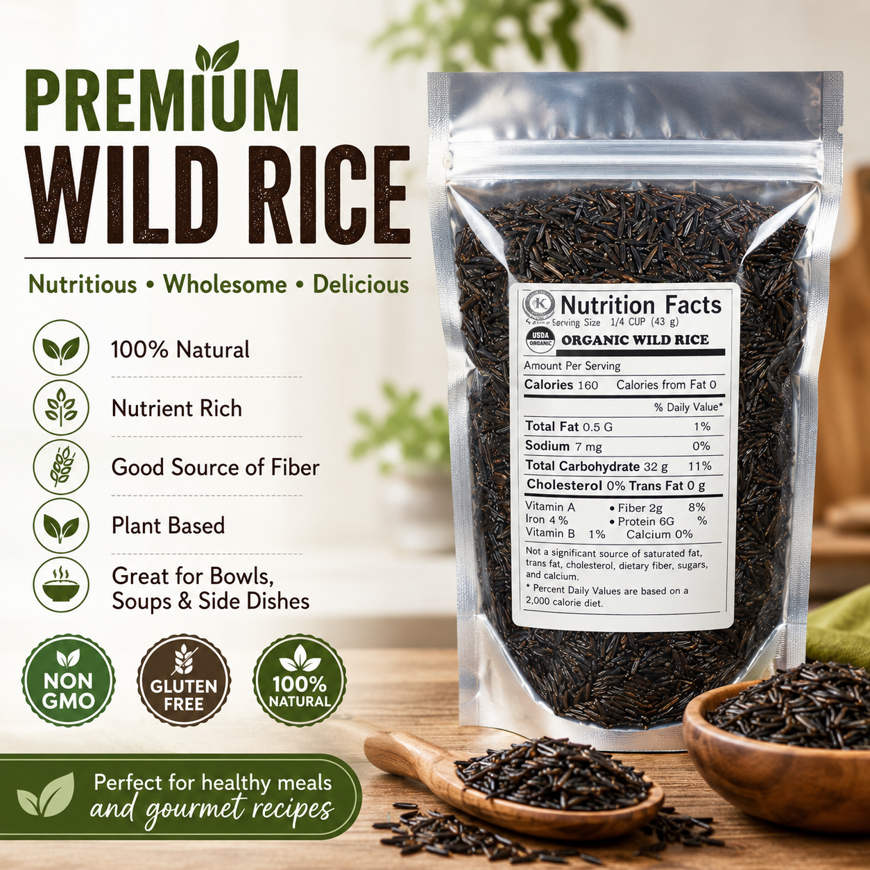 5 LB Grown Organic Long Grain Wild Rice